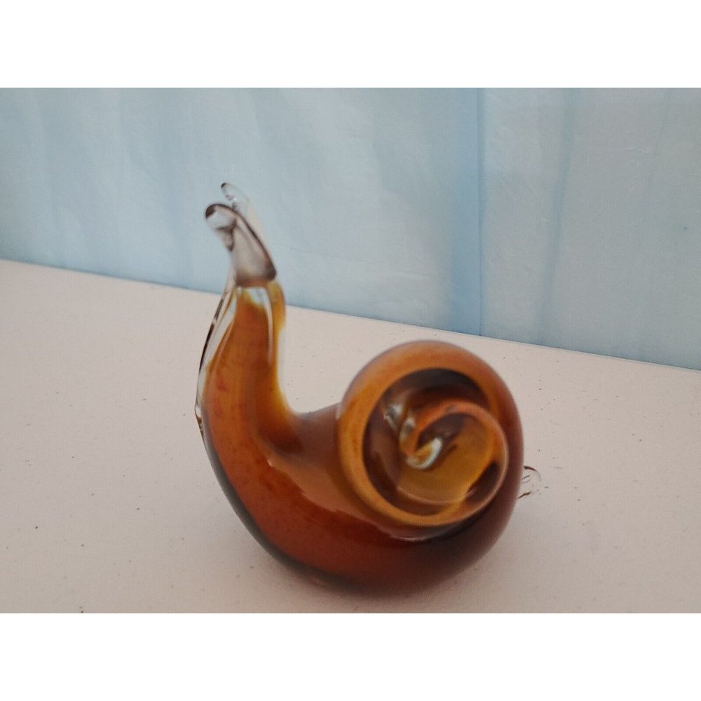 Handblown Murano Art Glass Snail Orange Red Yellow  Figurine 4”